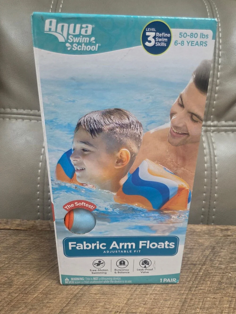 NIB Kids Aqua Swim School Fabric Arm Floats - Orange/Blue BIN 1E